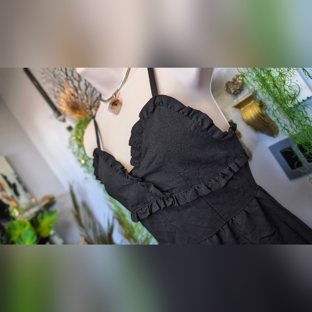 Disturbia Black Ruffle Boho Mini Dress XS-SM *FLAW* - Picture 5 of 8